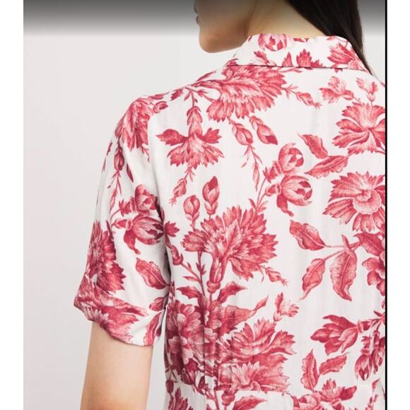 Cynthia Rowley Linen Short Sleeve Button Down Blouse Pink Floral Print - Size M - Picture 1 of 6